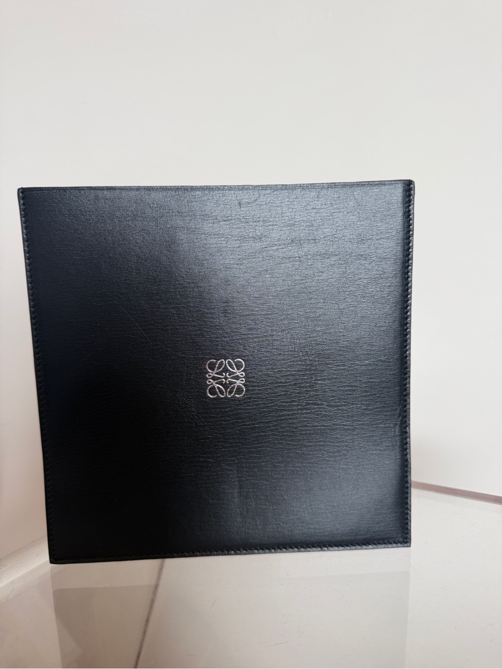 Loewe Black Leather Square Document Holder with Silver Logo